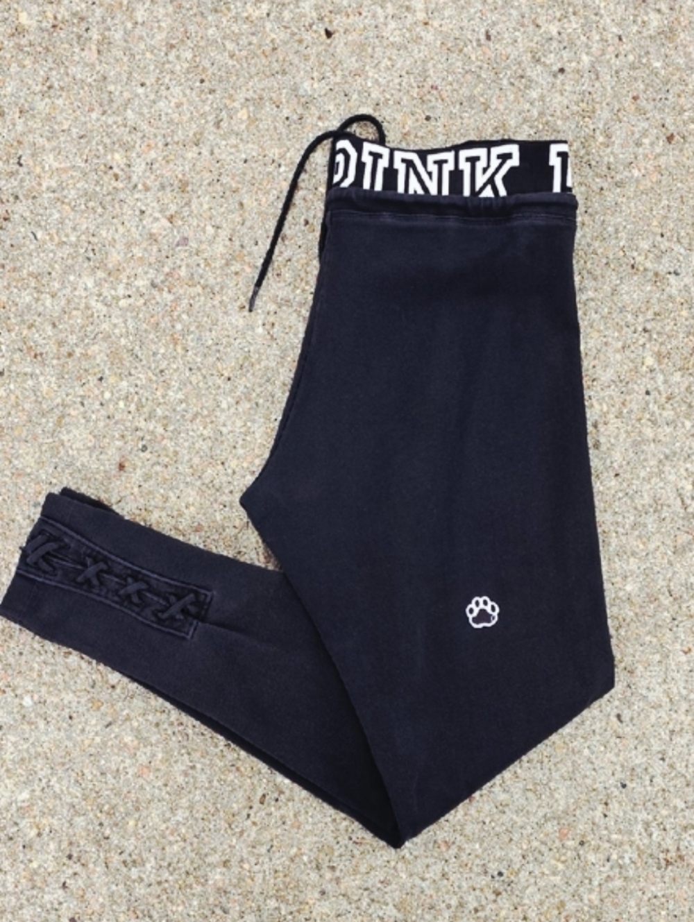 Pink Victoria's Secret Black Yoga Leggings  W/ PINK Logo Waistband Braided Legs